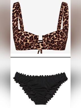 32DD/S VS Swim Full Coverage Bikini Top Ruffle Cheeky Bikini Set Leopard